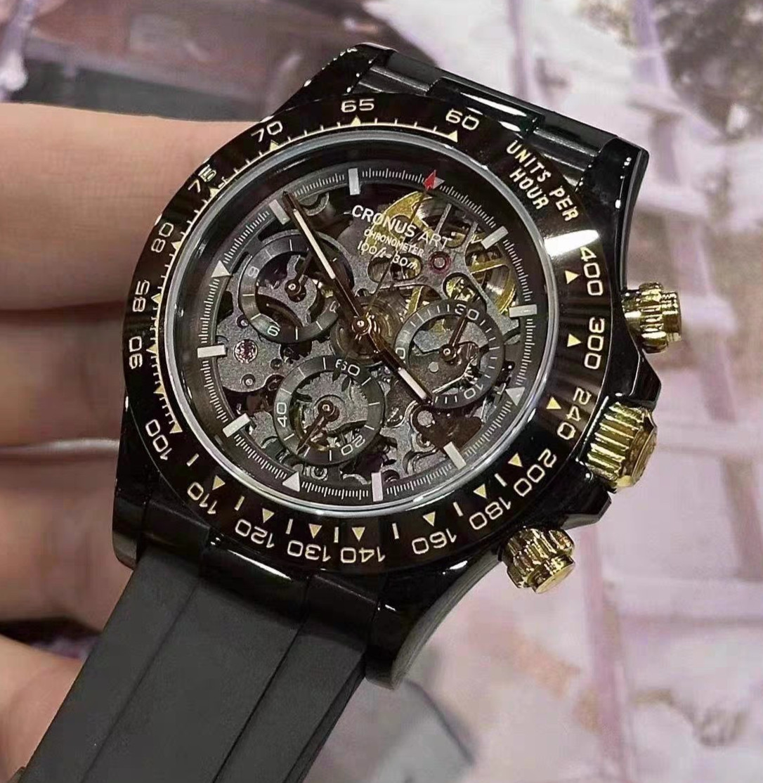 CRONUSART Men Chronograph Watch 42mm Automatic Mechanical Wristwatch Skeleton