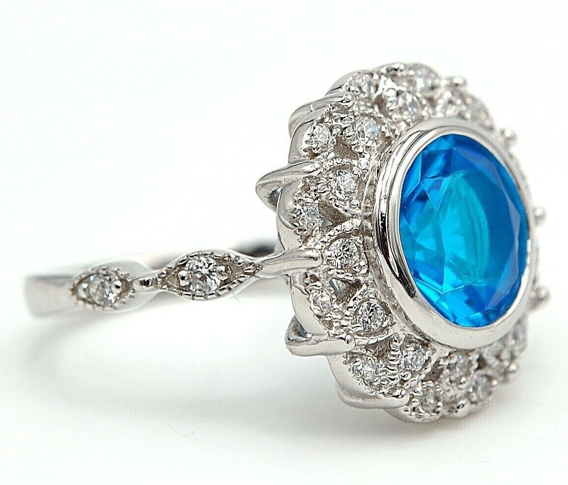 Heat Treated 5CT Blue Topaz 925 Solid Sterling Silver Ring Jewelry Sz 7 UB3-2