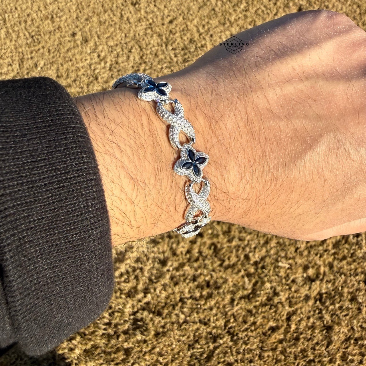 925 Sterling Silver Blue Marquis Infinity Bracelet 14mm 8″ Hip Hop Bling Mens