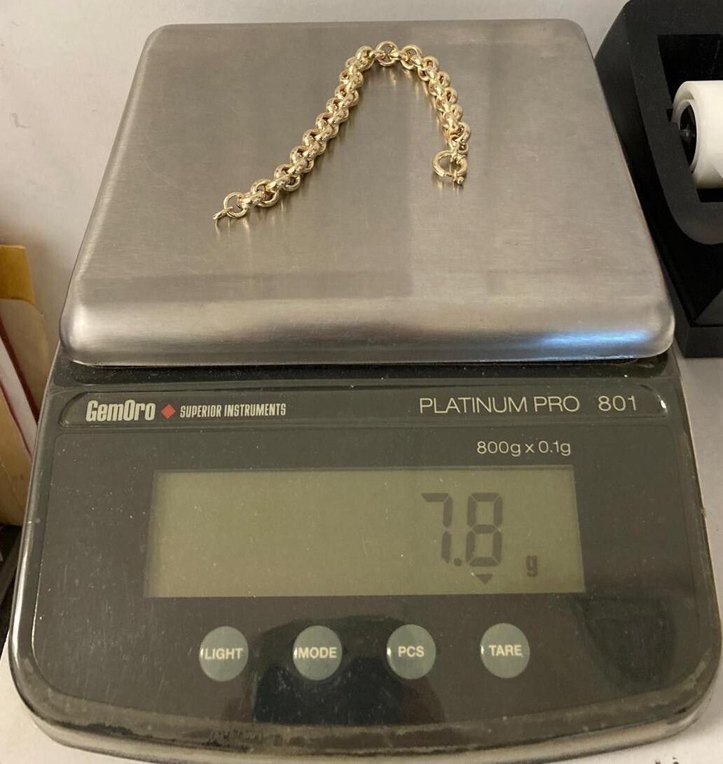 14k Yellow Gold Rolo Link Hollow Chain Bracelet 7.25 inches 8.8 mm 7.8 Grams NT
