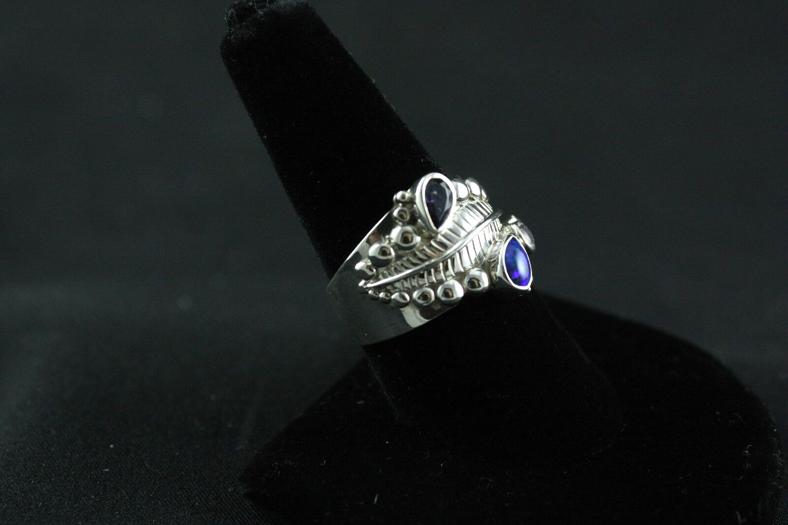 Sajen Opal, Blue Topaz, Iolite, White Topaz .925 Sterling Silver Ring Adjustable