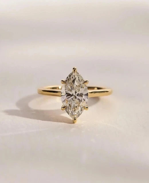 2.00Ct Marquise Cut Lab Created Diamond Solitaire Ring 14K Yellow Gold Plated