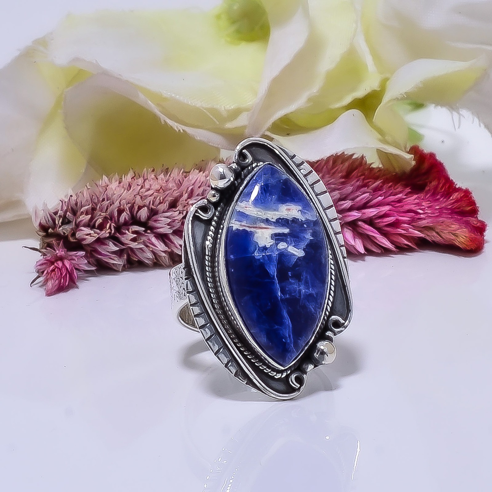 Natural Sodalite Earring in 925 Sterling Silver, Handmade Elegant Jewelry