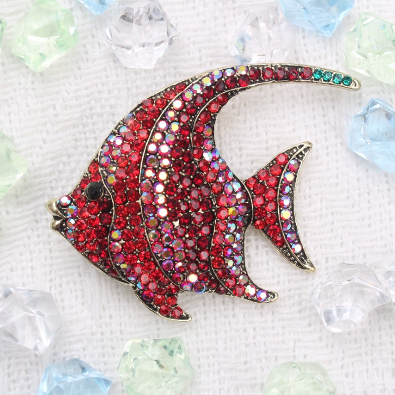 Vintage Red Fish Brooch with Rhinestones: Retro Jewelry Accessory, Perfect Gift