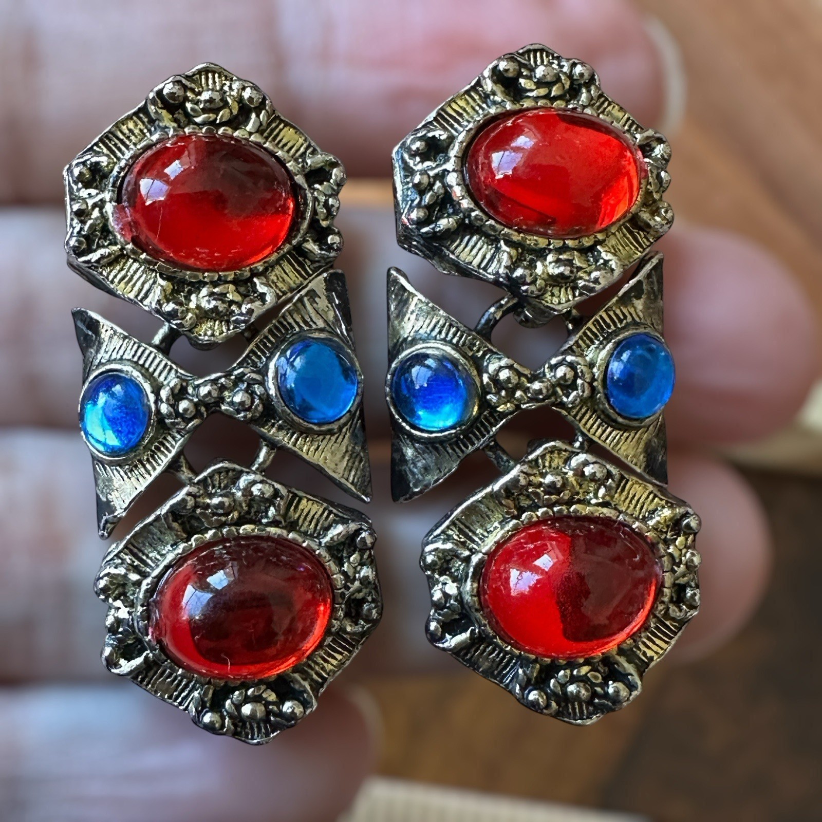 VTG Byzantine Etruscan Mogul Cabs Bracelet 7 Inch w Earrings Multicolor Ornate