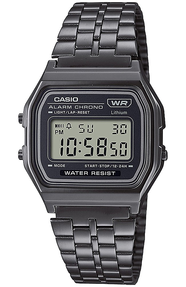 VINTAGE CASIO A158WETB-1AEF Black Steel Digital Chrono Alarm Watch