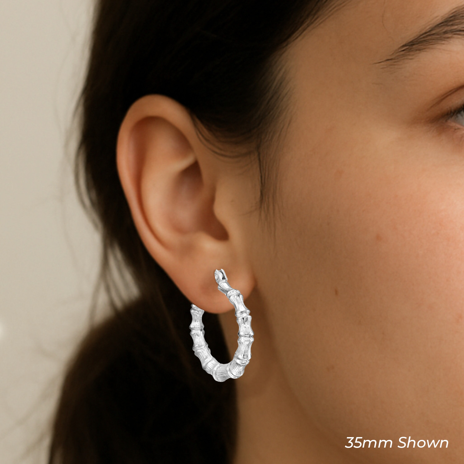 925 Solid Sterling Silver Bamboo Texture Chunky Creole Hoop Earrings All Sizes