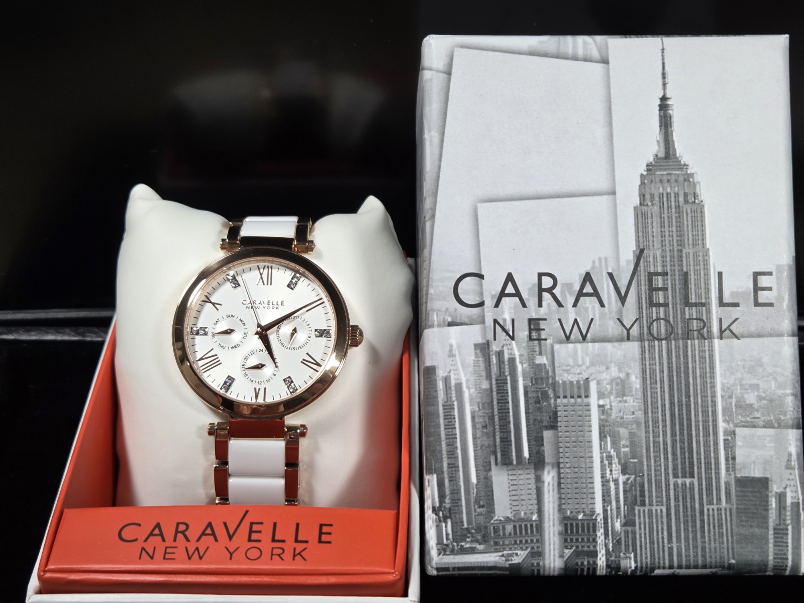 Caravelle New York 44N108 White Dial, Rose Gold Case, White/Rose Gold Band