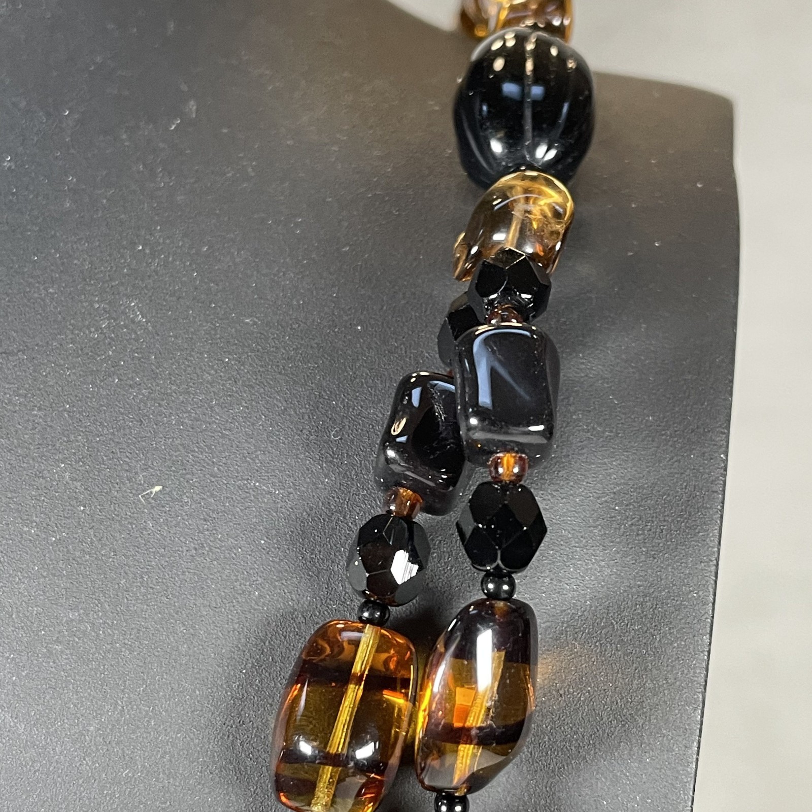 VTG ELLE of California Multi Strand Finest Bohemian Amber Glass Bead Necklace