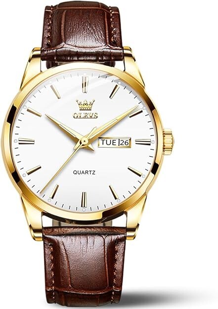 Mens Watches, Casual Leather for Men Easy to Read Quartz Number Watch with Date