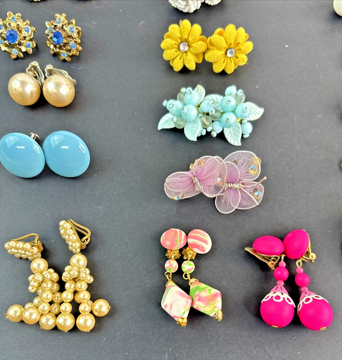 Lot of 62 Clip-on Screw Back Earrings Vintage 1940’s-1970’s Mixed Metals Cluster