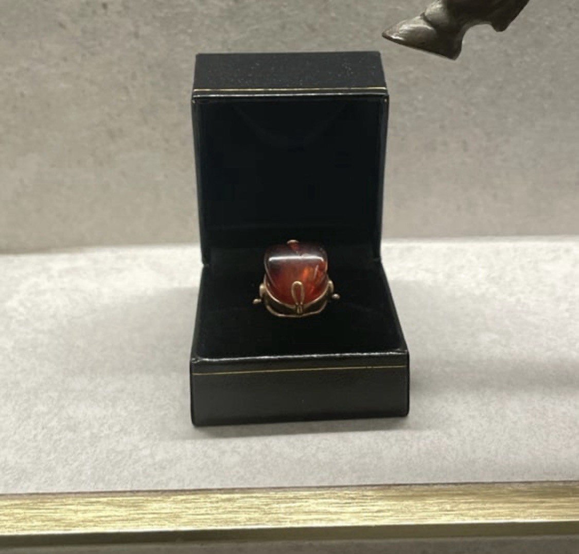 Antique Soviet Amber Cabochon Ring, 6.5