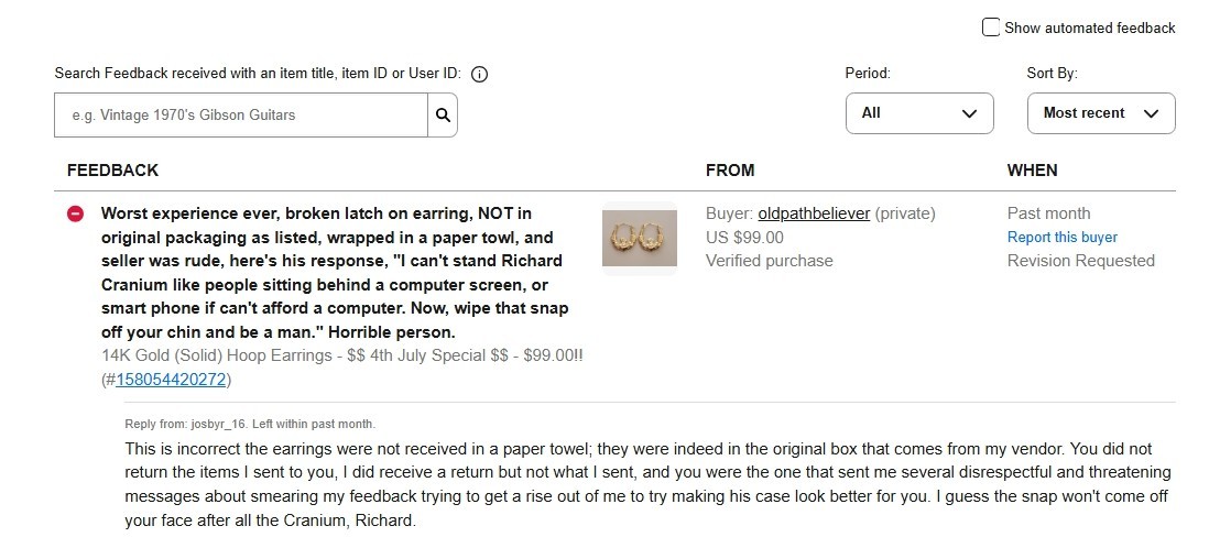 A personal write up about an eBay Purchase SCAMMER (User Name – oldpathbeliever)