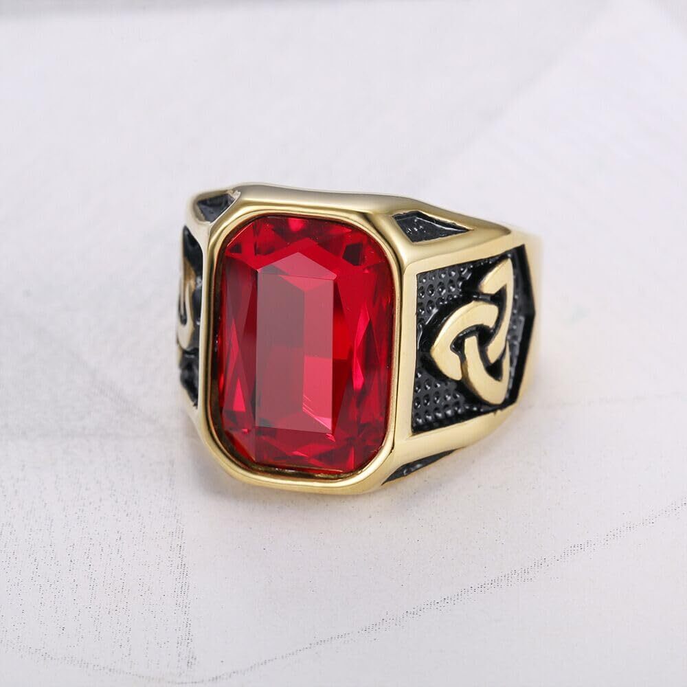 Creative Cool Personality Men’s Red Gem Ring Viking Titanium Steel Trend Jewelry