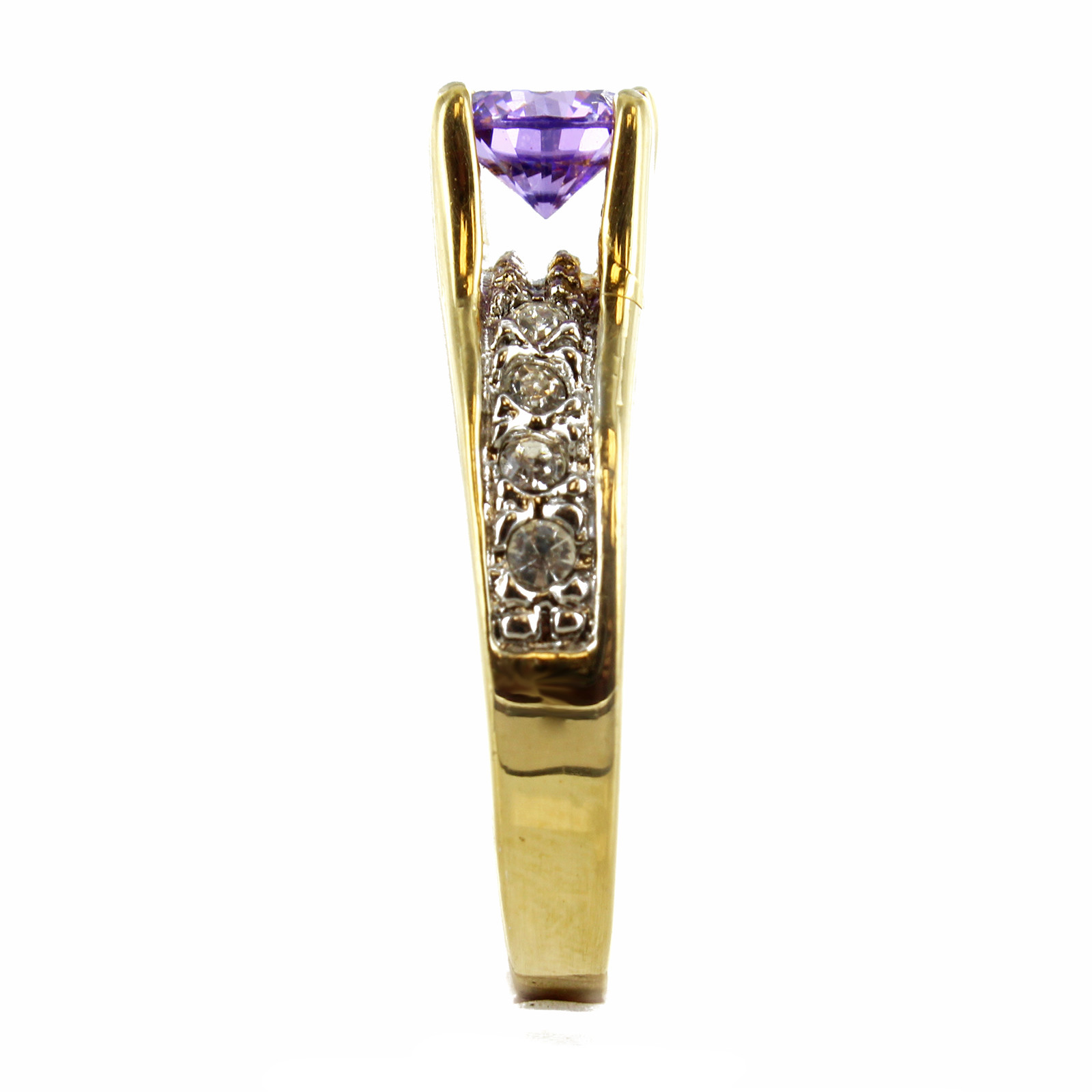 18k Gold Electroplated Amethyst with Cubic Zirconia Pave Ring Sizes 8,7,5