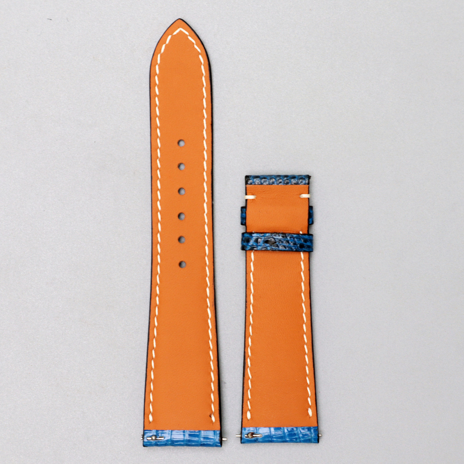 22/18mm Blue Lizard Skin Leather Watch Strap Band without Buckle