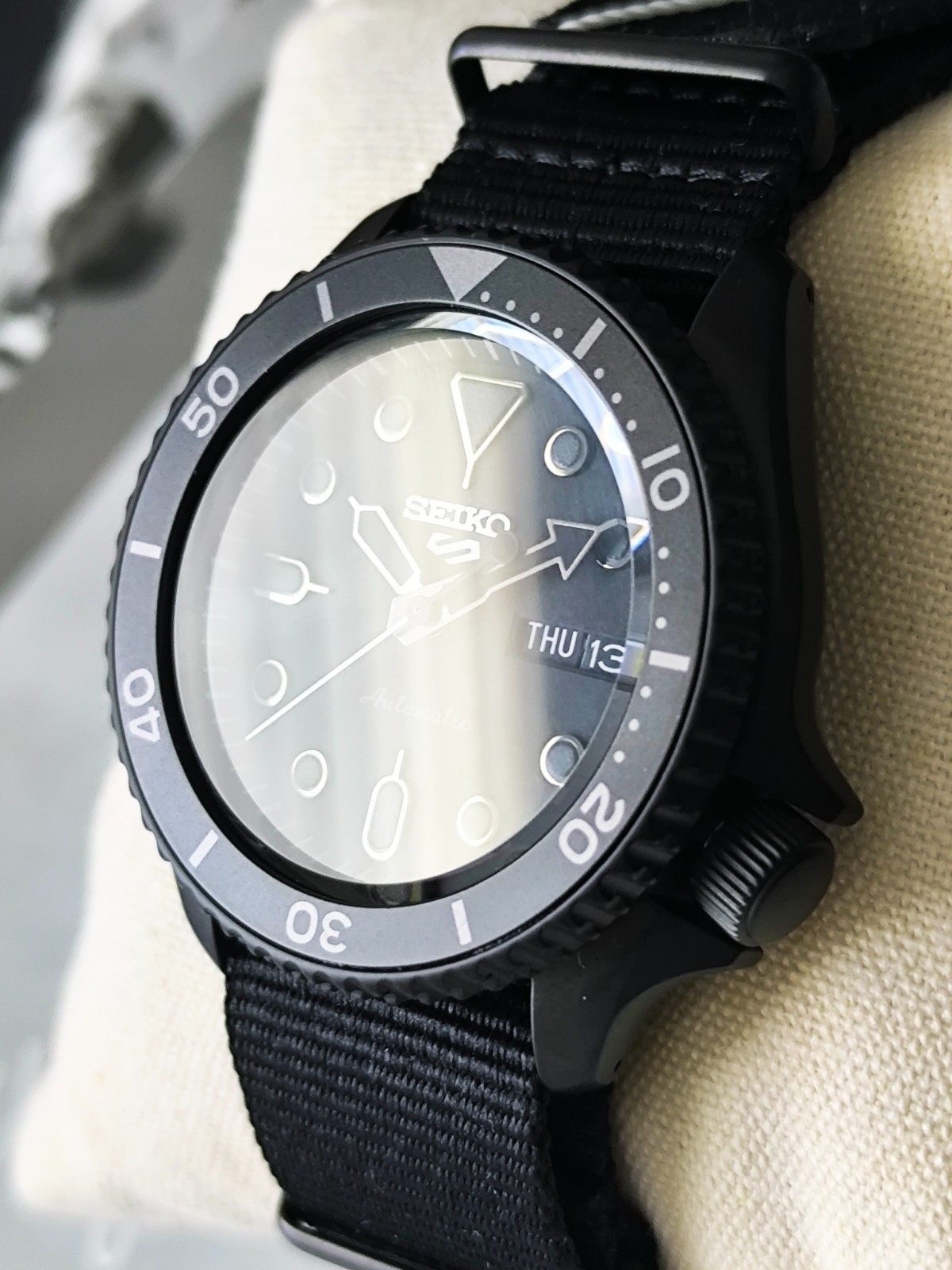 Seiko 5 Sports Asia SRPD79K1 Black Dial Polished Hands and Markers