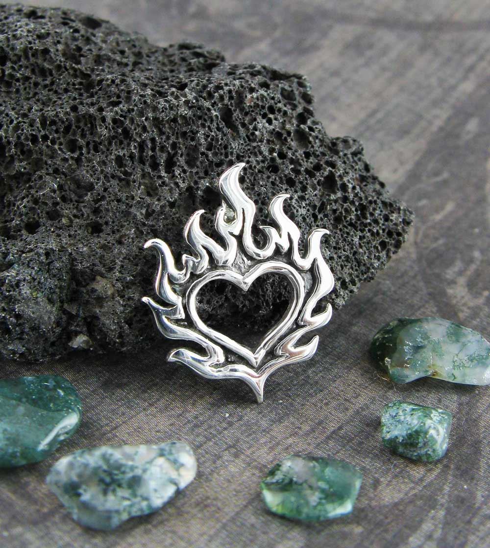 Flaming Heart Pendant ONLY No CHAIN Fire Flames Burning Love Valentine’s