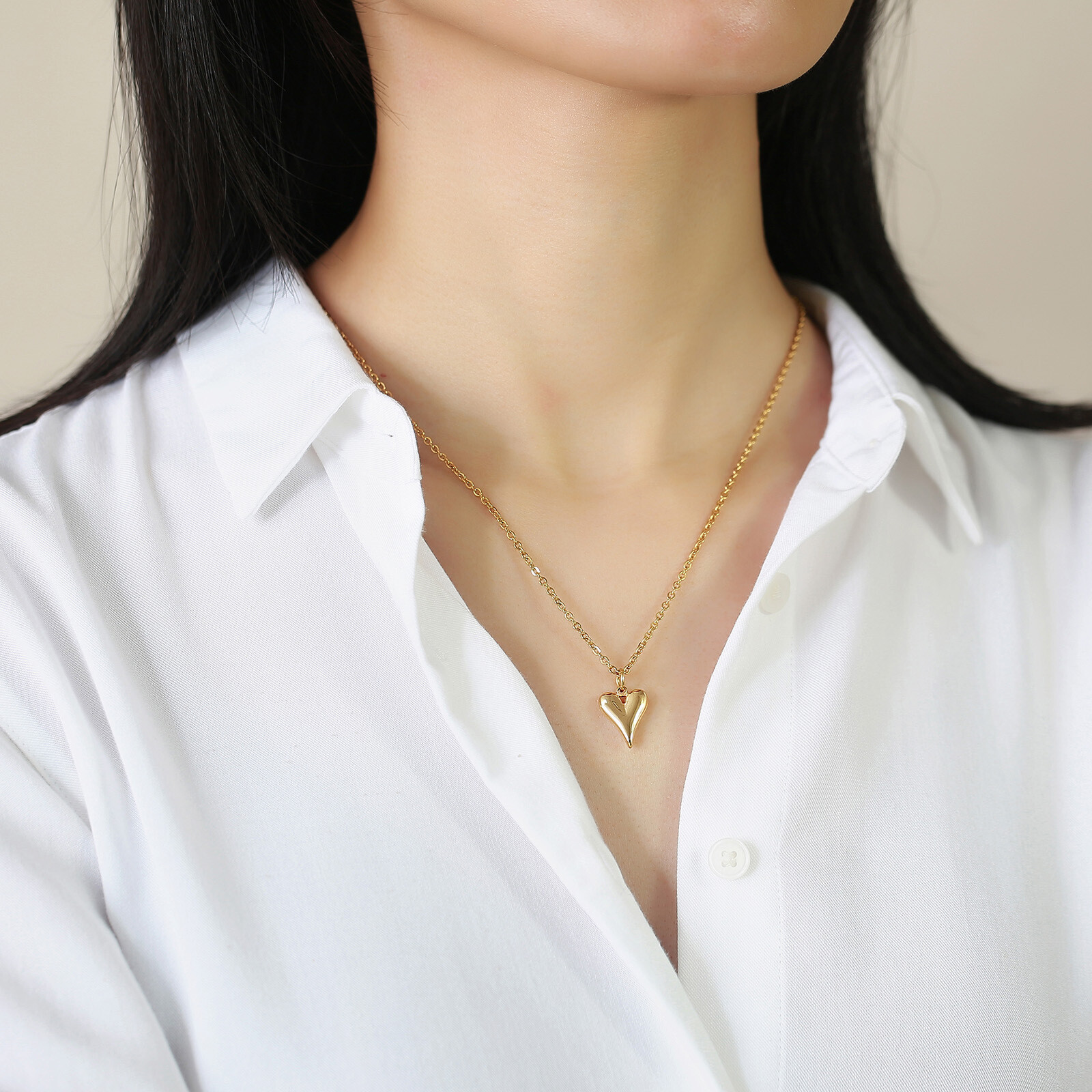 50CM Stainless Steel Heart Pendant Gold /Steel Color Love Women Necklace Jewelry