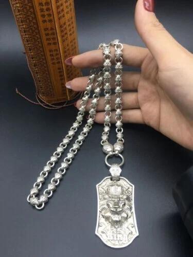 Alloy Lion Head Tag Pendant Necklace Cuban Chain Unisex Ethnic Jewelry