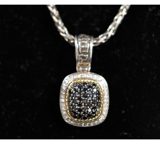 EFFY Sterling And 18K Yellow Gold Black & White Diamond Pendant Toggle Necklace
