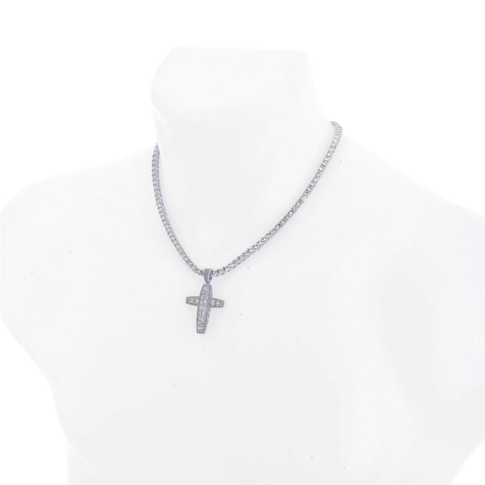 Full CZ Cross Pendant 20 inch Tennis Chain Choker Necklace BCT 17333