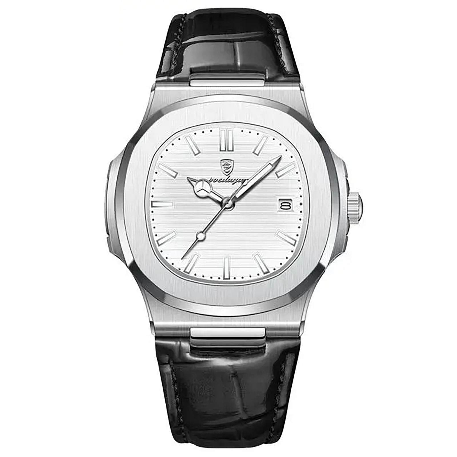 Luxury Men’s White Dial Black Leather Strap Elegant Watch
