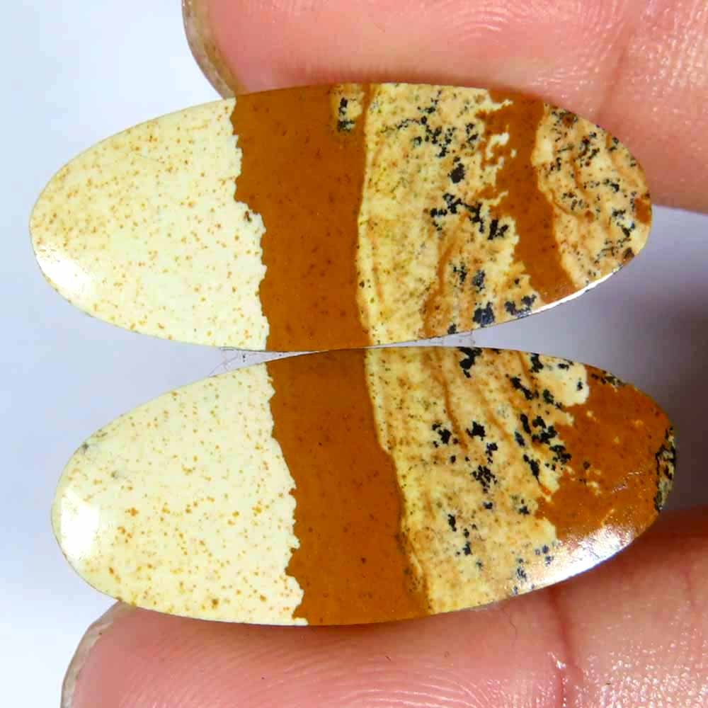 26.50Cts.100%Natural Designer Picture Jasper Pair Oval Cab 13x29x4mm Gemstone