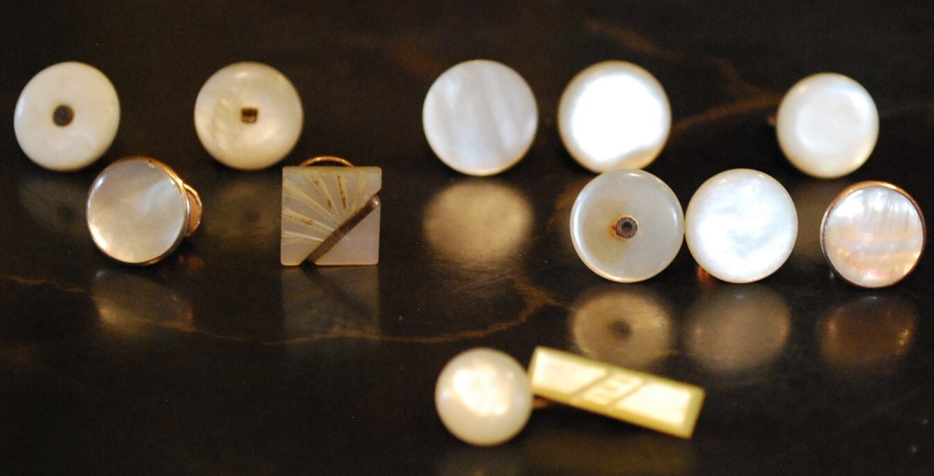 Antique Lot Of 11 MOTHER OF PEARL Button Studs, Ball Shirt Studs, Cufflink c1910