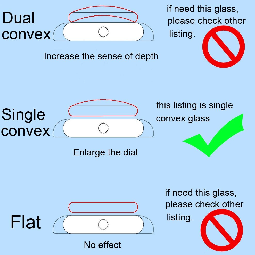 2x Single Dome Convex Watch Glass Clear Dial Lens Mirror Watch Crystal 16mm-45mm