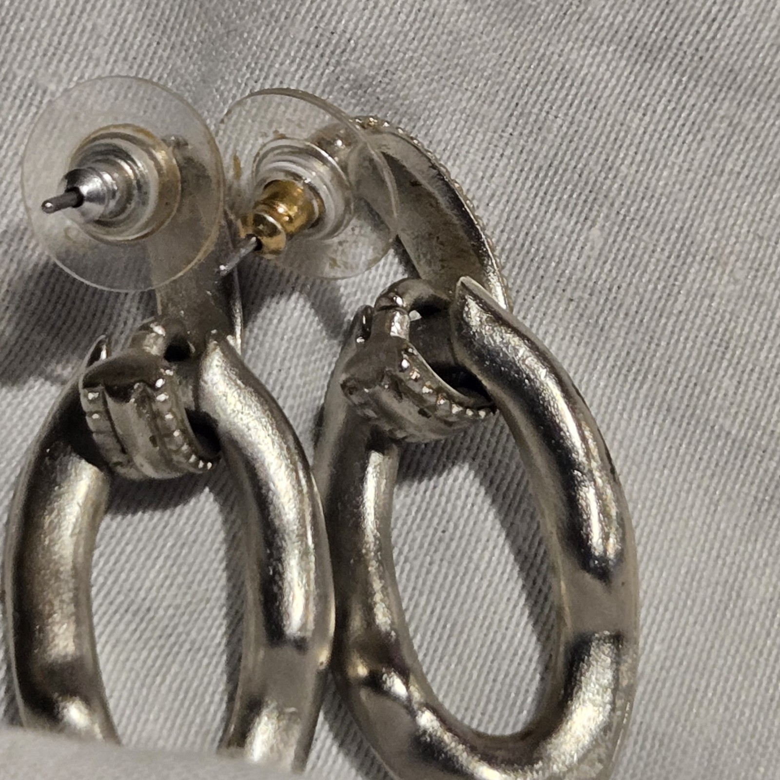 Vintage Silver Tone Chunky Door Knocker Dangle Earrings Multi Shape Rhinestones