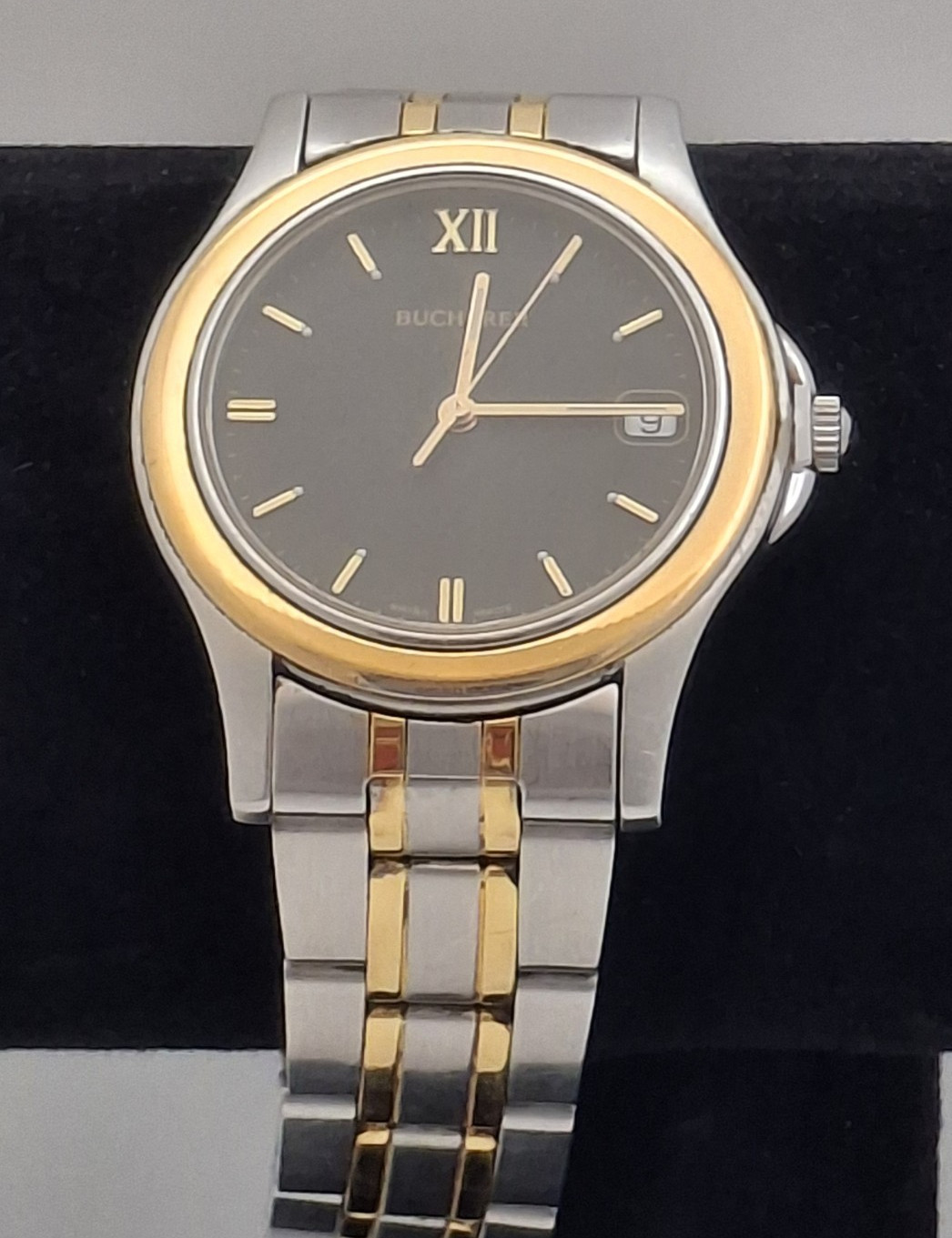Vintage 1Bucherer 955.903 Men’s Watch Two Tone Gray Anthracite Dial Swiss Quartz