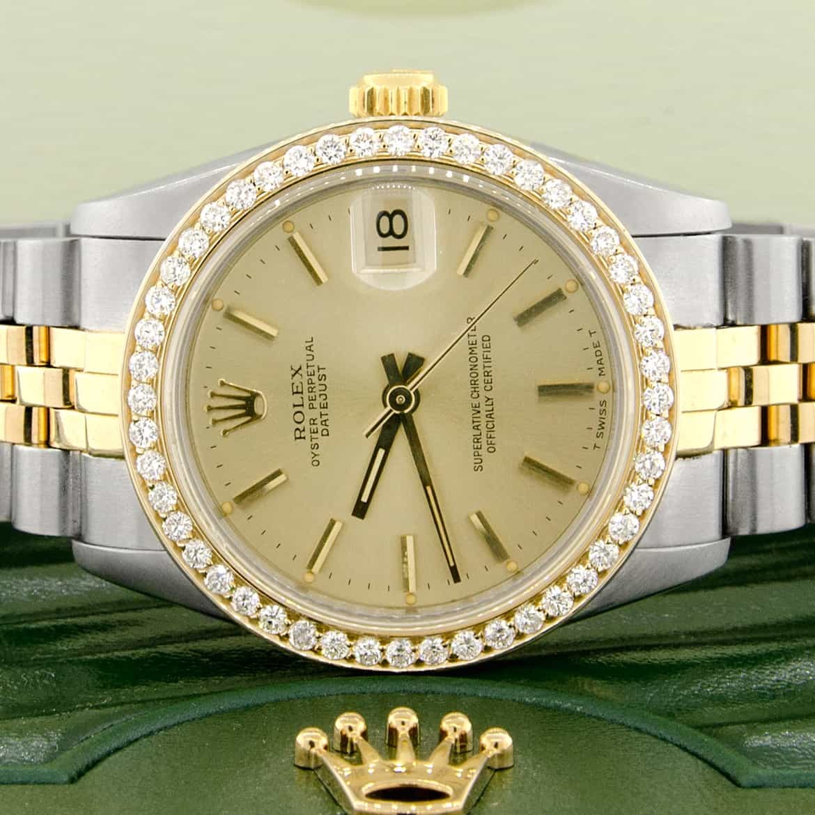 Rolex Datejust 2-Tone Gold/SS Champagne 31mm Womens Watch with Diamond Bezel