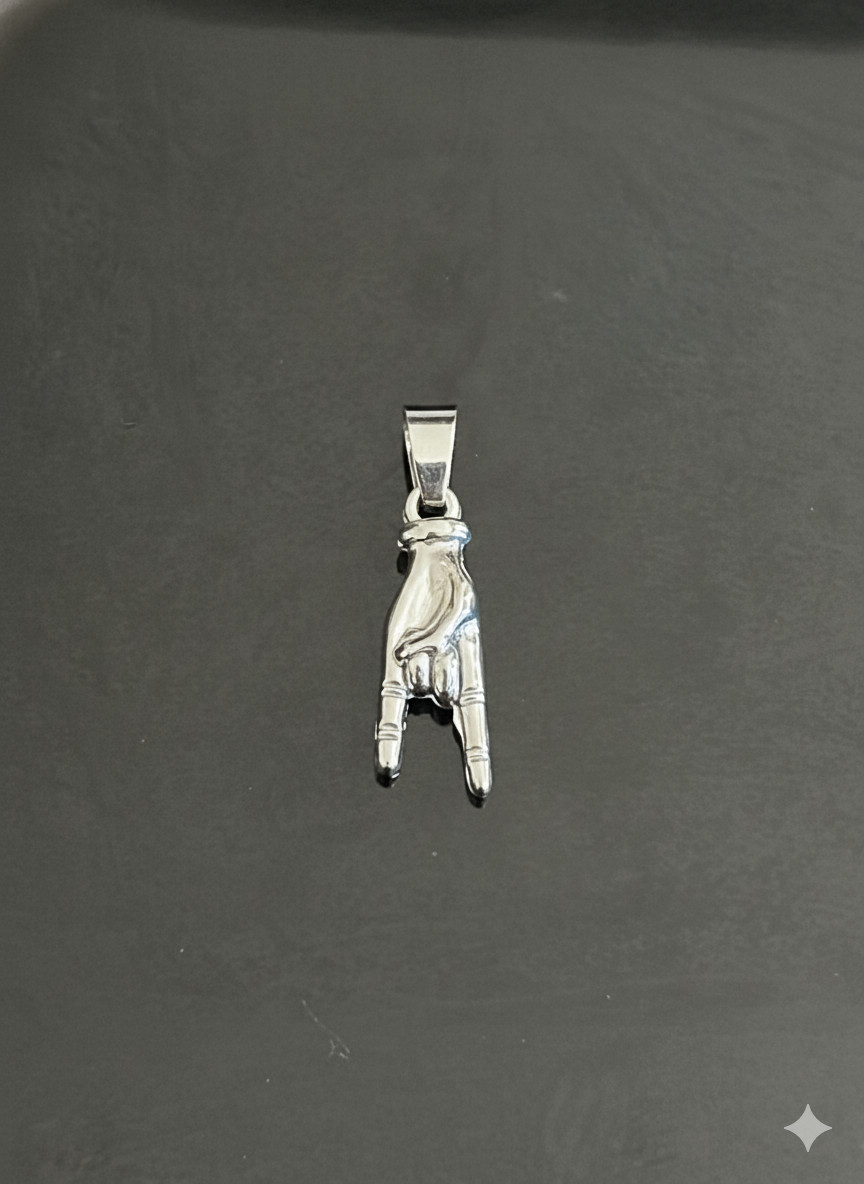 Mano Cornuto Charm, Horn Hand Pendant, Rock N Roll Hand Necklace Stainless Steel