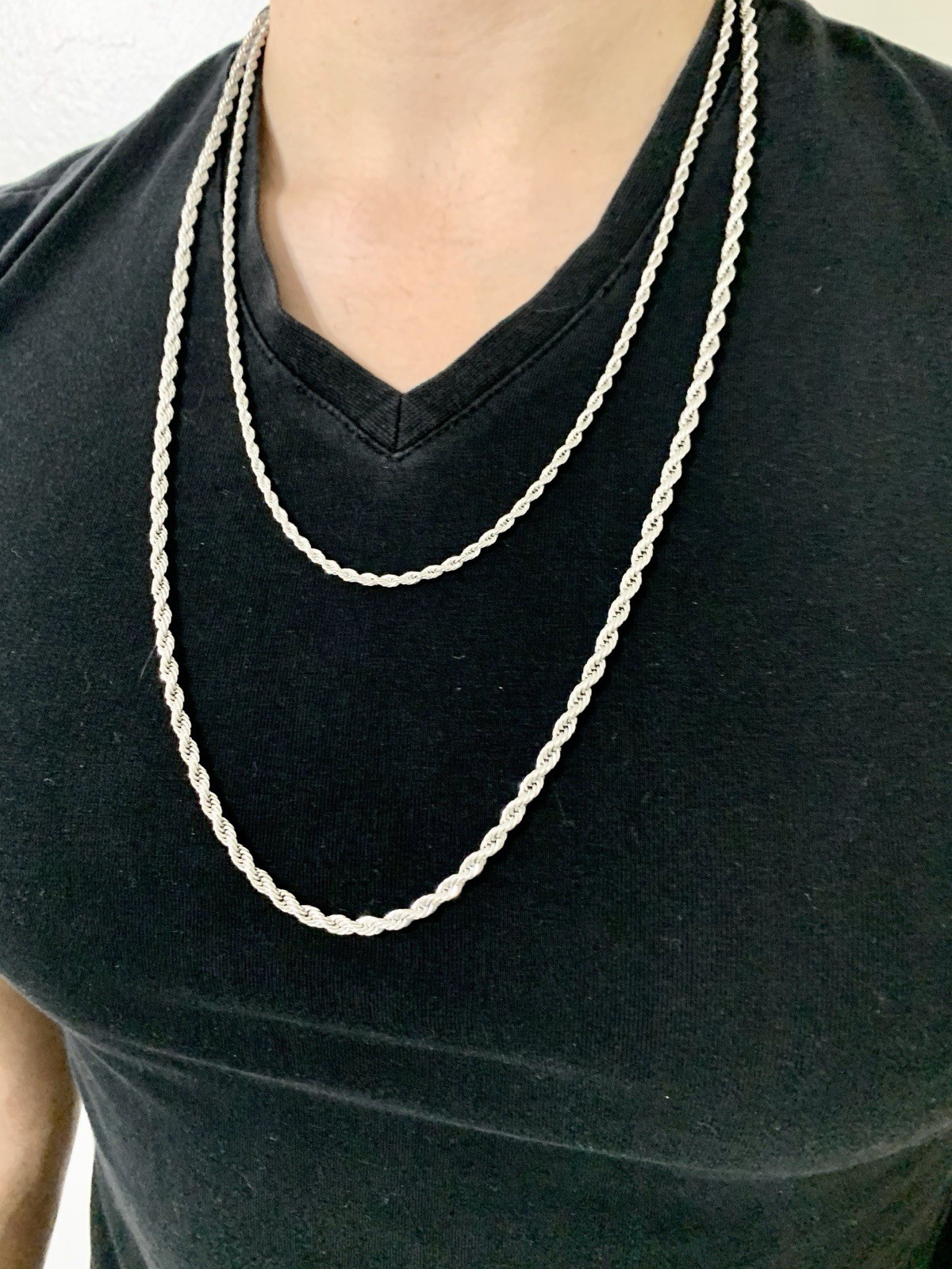 18K WHITE GOLD Men Women 4MM ROPE CHAIN 30” MADE IN ITALY *LIFETIME WARRANTY*