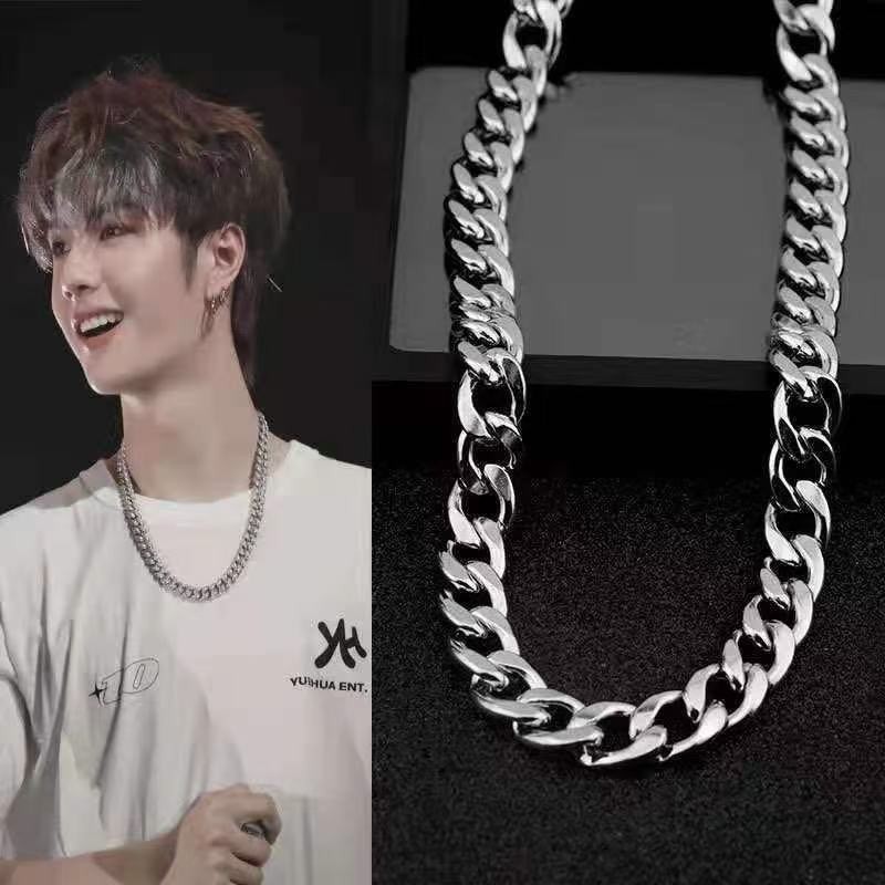 Male and female silver hip-hop circular chain necklaces Cuban necklace