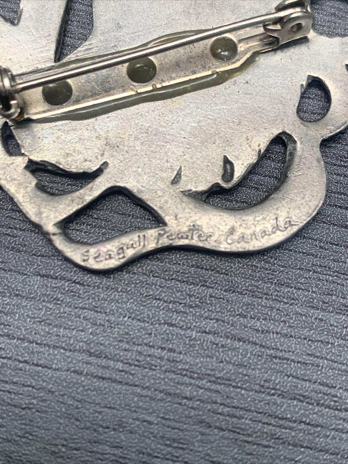 Vintage Art Nuevo Lady SEAGULL PEWTER Canada signed BROOCH 2”