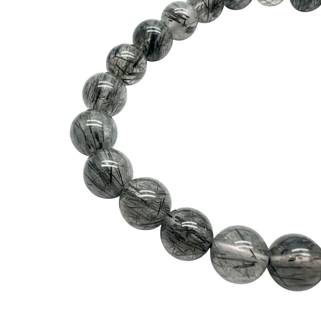 Natural Black Stone Beaded Bracelet – 7mm – 16cm Wrist – Stretch Fit – Unisex