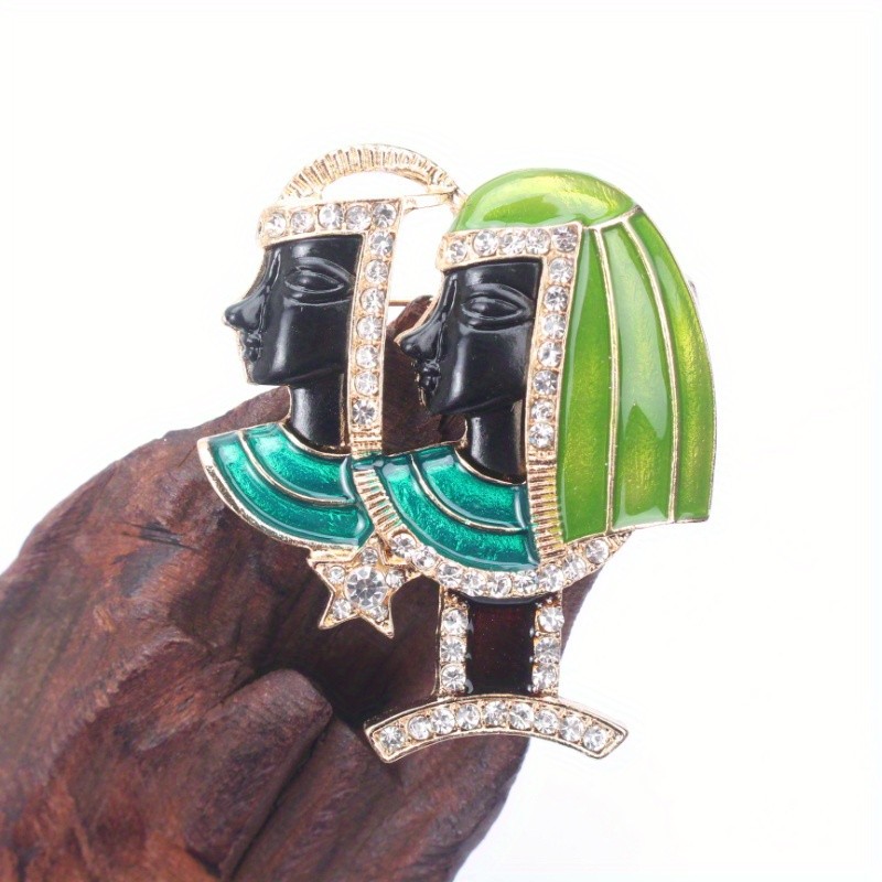 Sparkling Egyptian Brooch: Two Figures, Gem Details, Charming Gift & Accessory