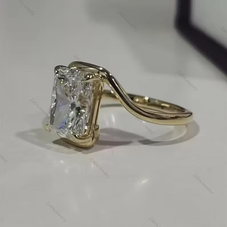 IGI 2 Ct Radiant F-VS1 Lab Grown Diamond Women Engagement Ring 14K Yellow Gold
