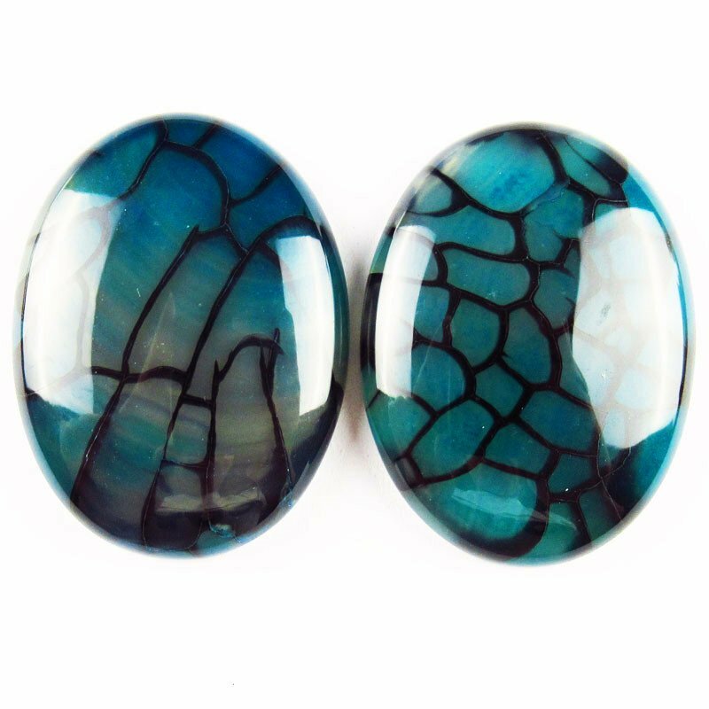 32g 40x30x7mm 2Pcs Blue Black Dragon Veins Agate Oval Cab Cabochon YJWW249