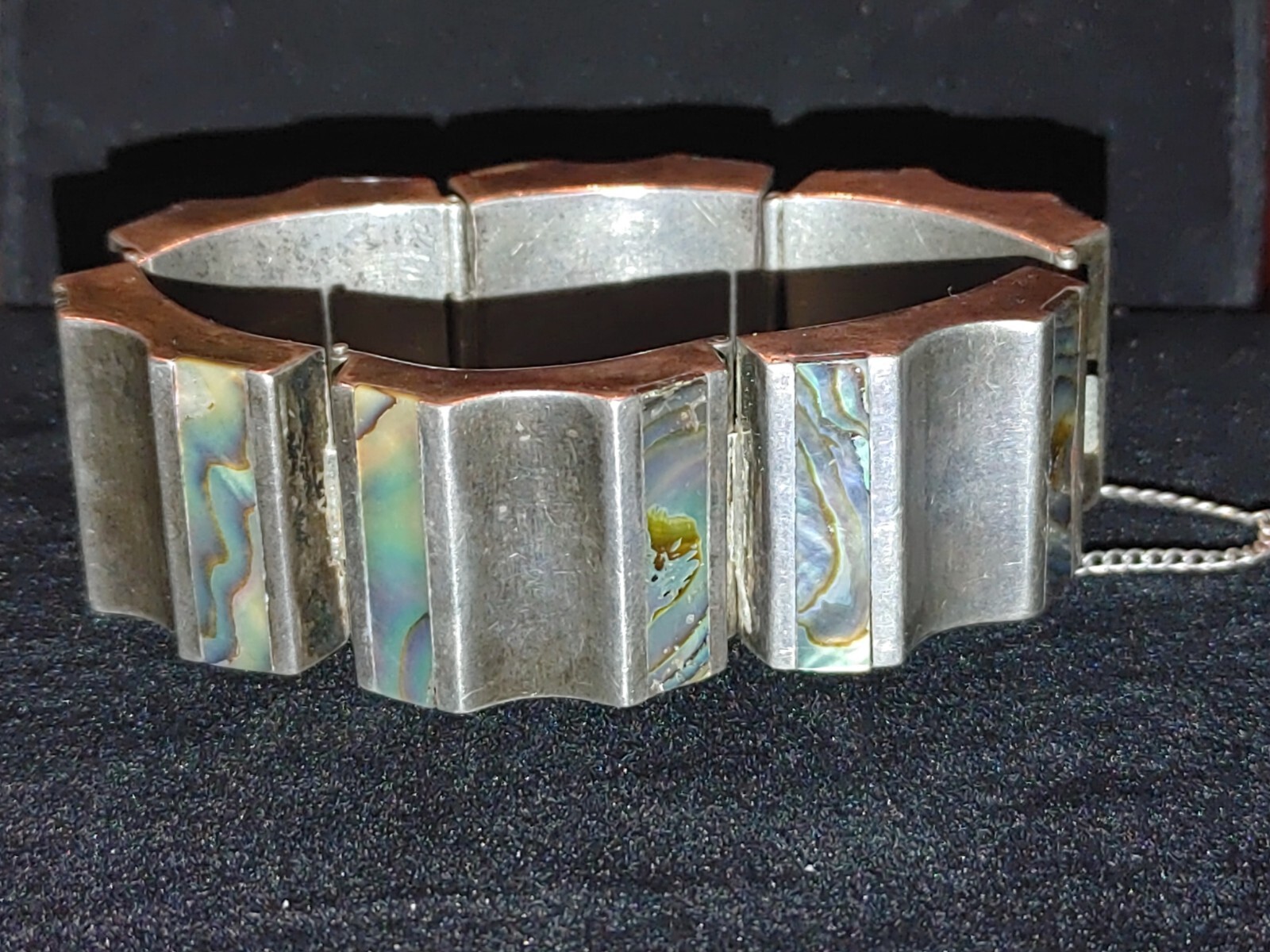 Antonio Reina AAR Mexico Taxco Sterling Silver Abalone Modernist Bangle Bracelet