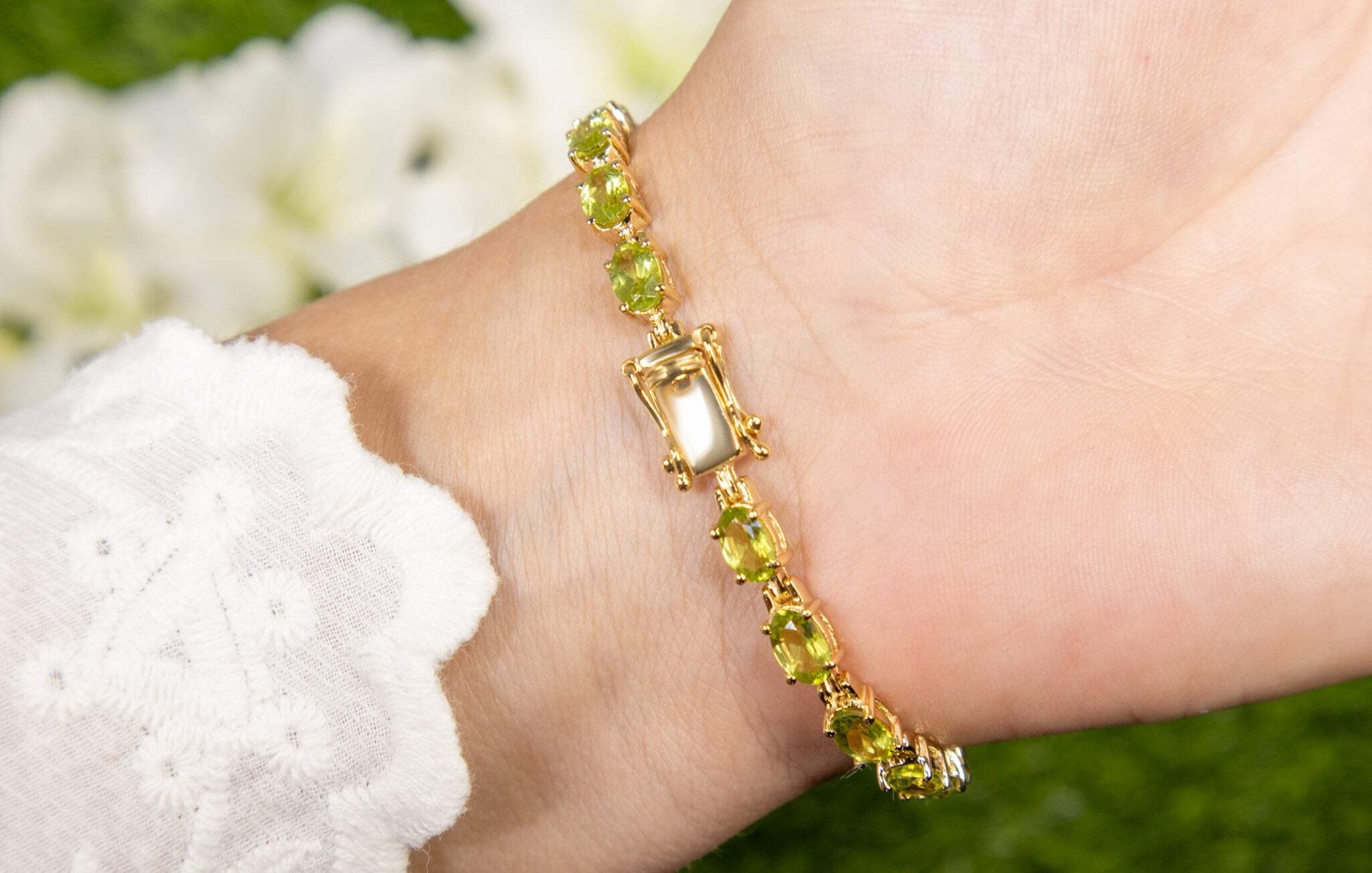 Natural Peridot Tennis Bracelet 8.6ct Oval Cut Sterling Silver 7 inch Womens