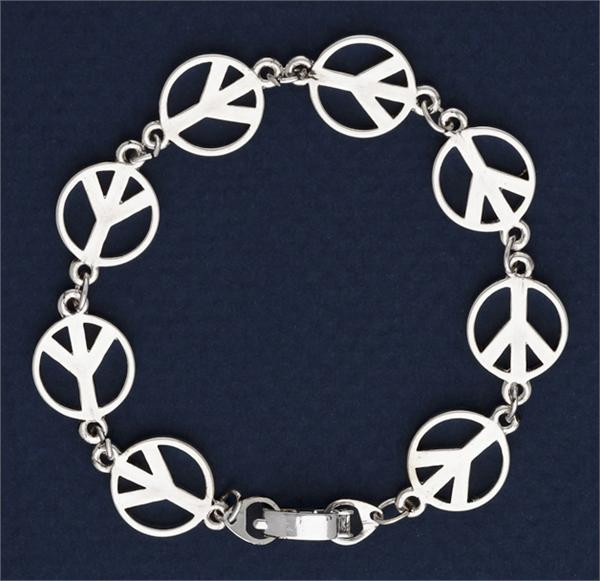 Antique Silver Plated Peace Sign Bracelet If needed length can be Adjestable