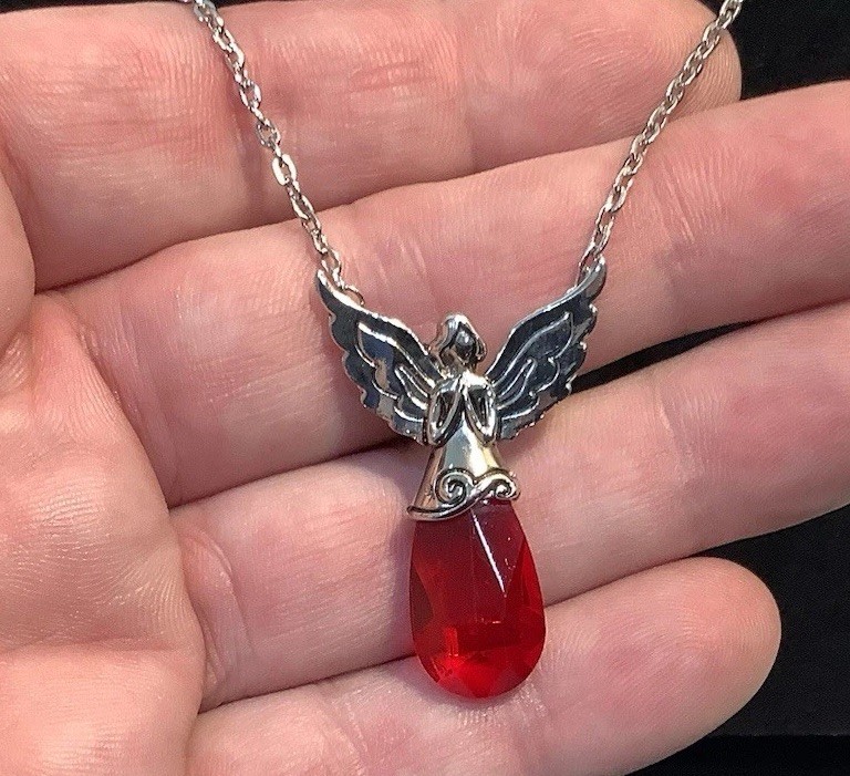 Xanadu Designs Silver Tone Necklace &Praying Angel Pendant Red Swarovski Crystal