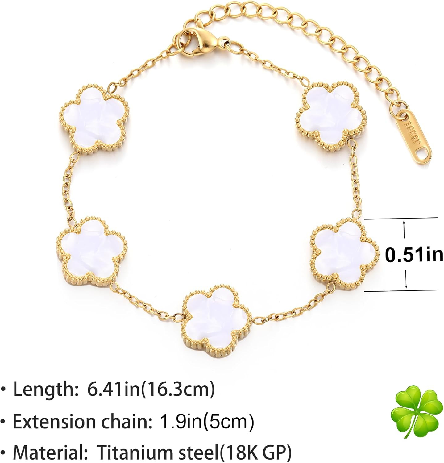Pulsera trebol 4 hojas TICVSS mujer acero inoxidable chapado en oro 18K regalo