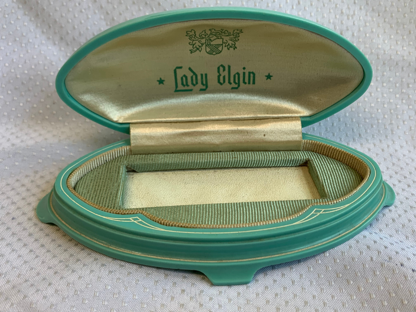 Vtg W.J.C. Co Buffalo NY LADY ELGIN Watch Presentation Box Turquoise Oval