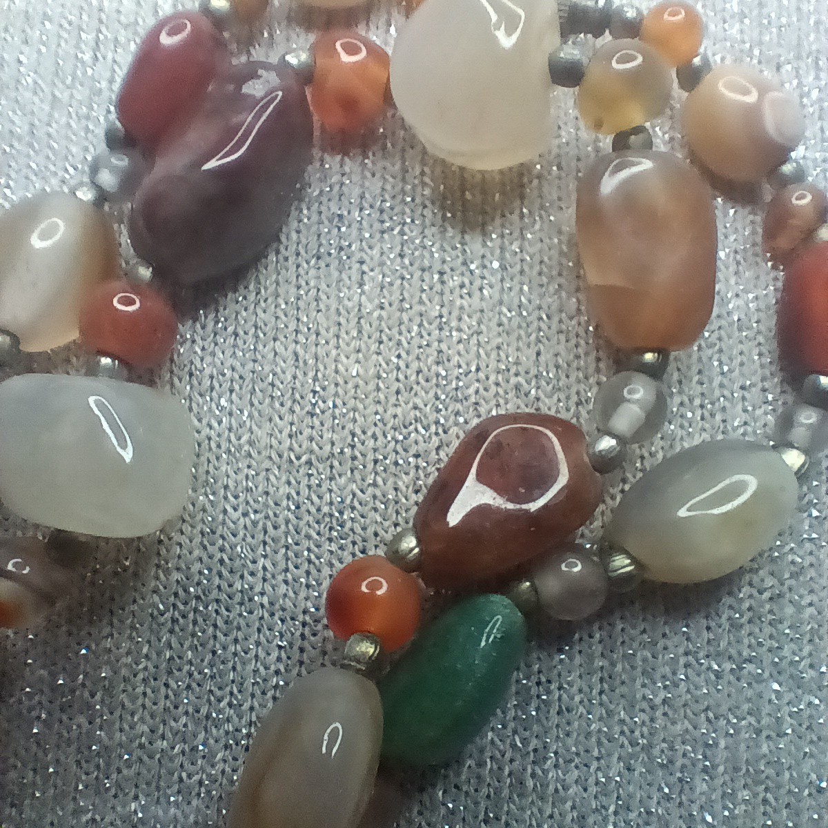 Vtg Natural Stone Beggars Necklace Boho Hippie Earthy Statement 24″ 93g