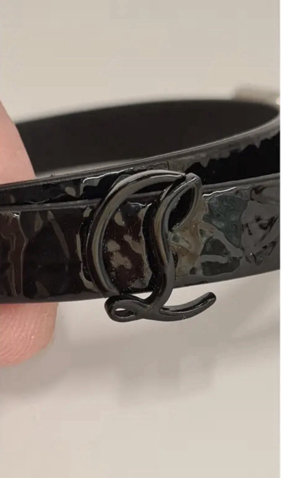 New Christian Louboutin CL Logo patent leather bracelet, black