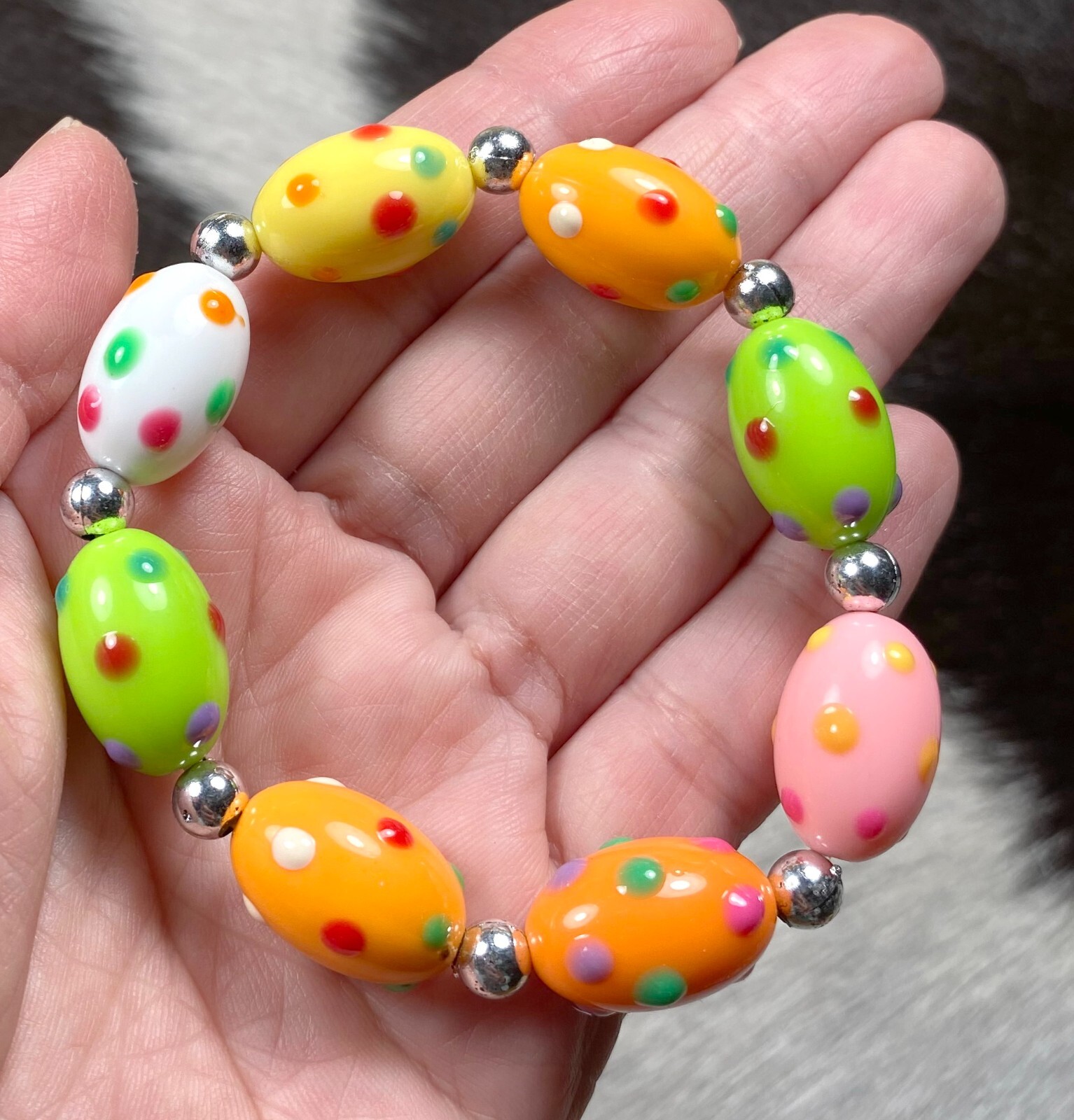 Easter Bracelets Spring Bracelet Colorful Egg Polka Dot Flowers Bracelets 6 pcs